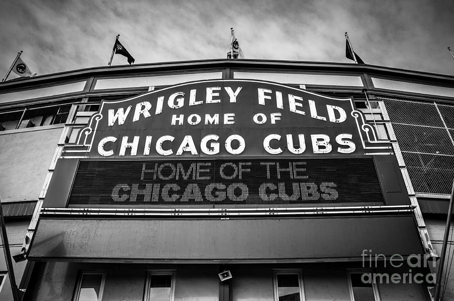 Chicago Cubs Photograph - Wrigley Field Sign in Black and White by Paul Velgos