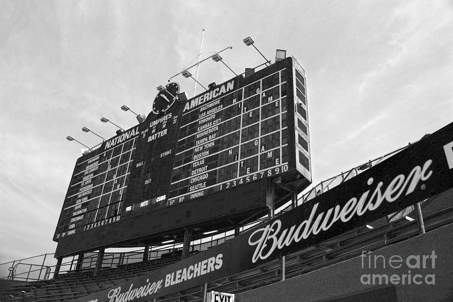 Chicago Cubs Photograph - Wrigley Scoreboard sans color by David Bearden