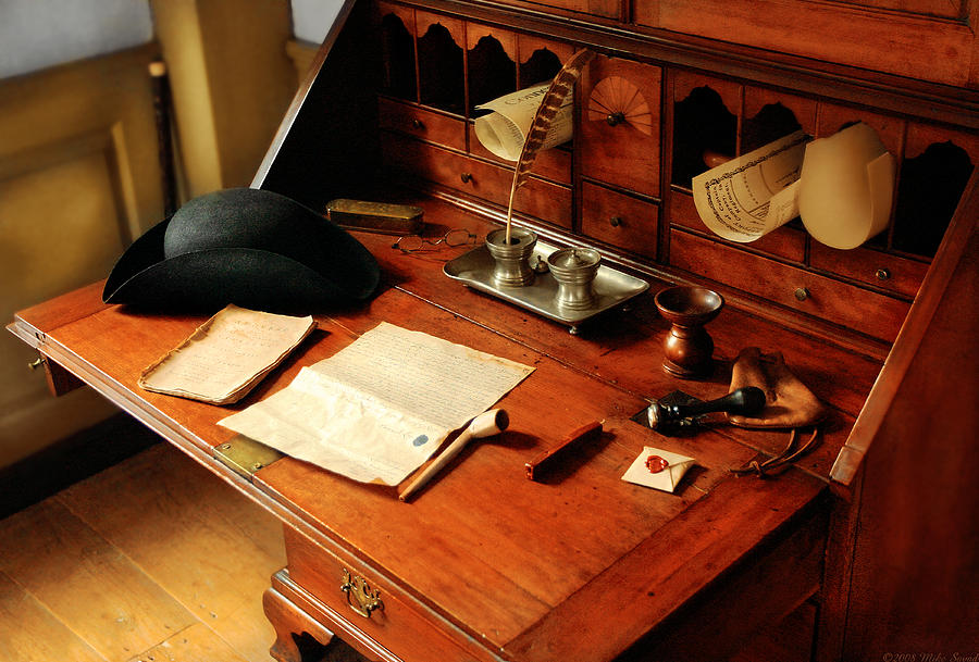 Vintage Photograph - Writer - The desk of a gentleman  by Mike Savad