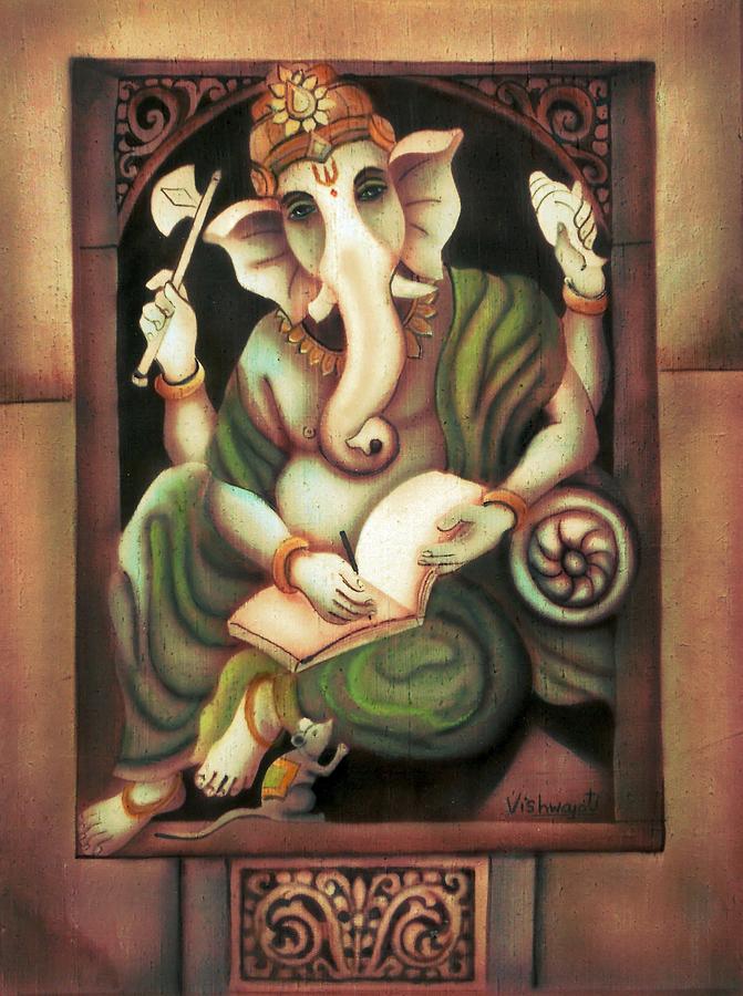 Elephant Painting - Writing Ganesh by Vishwajyoti Mohrhoff