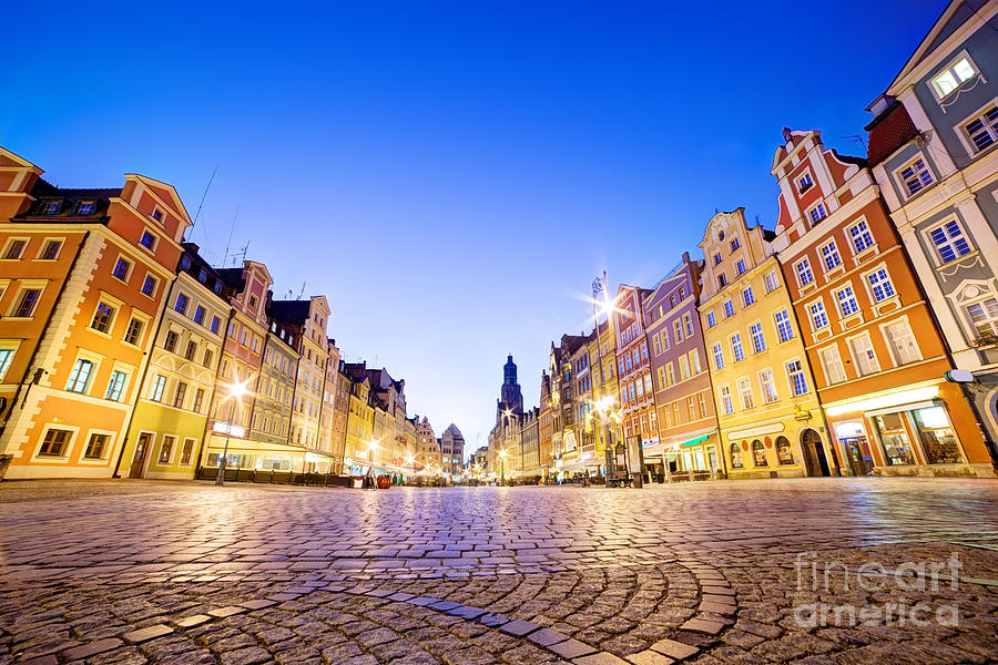 Architecture Photograph - Wroclaw Poland in Silesia region. The market square at night by Michal Bednarek