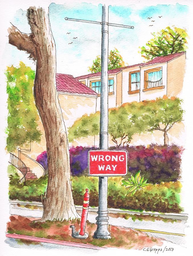 Sign Painting - Wrong way sign in Montecito, California by Carlos G Groppa