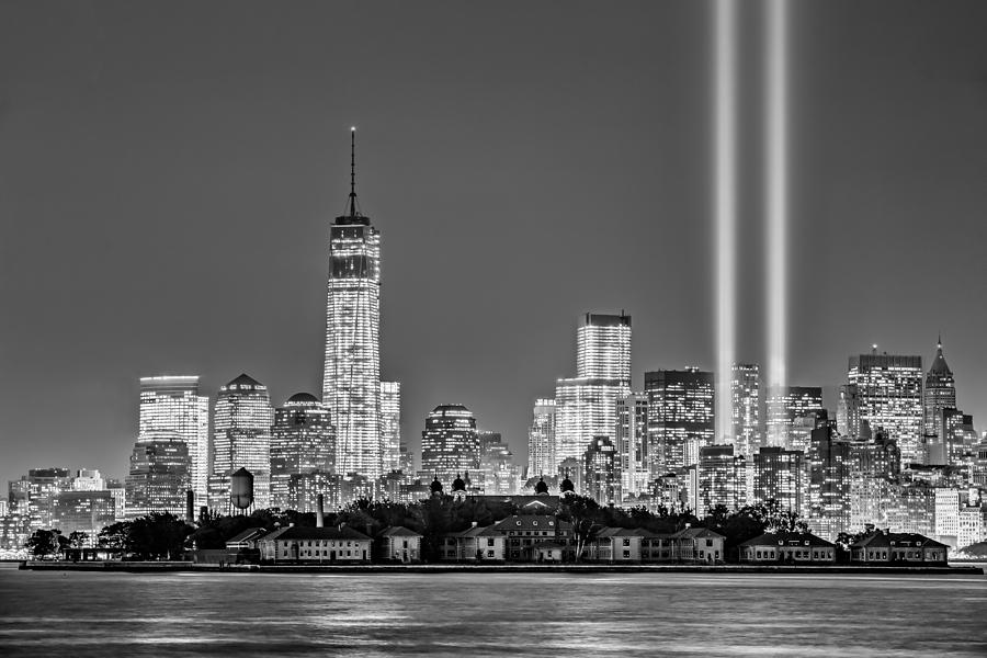 Wtc Tribute In Lights Bw Photograph