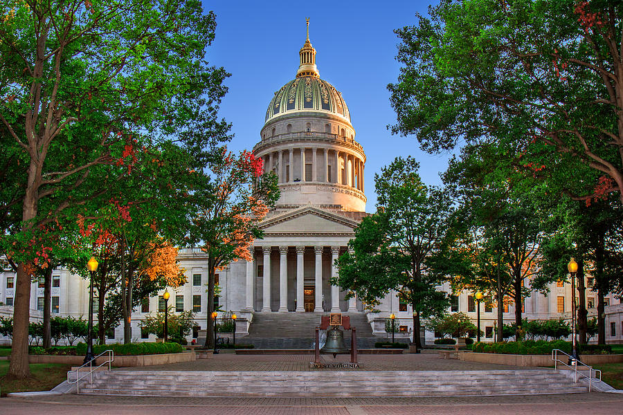 Summer Photograph - WV Capitol as dusk by Mary Almond