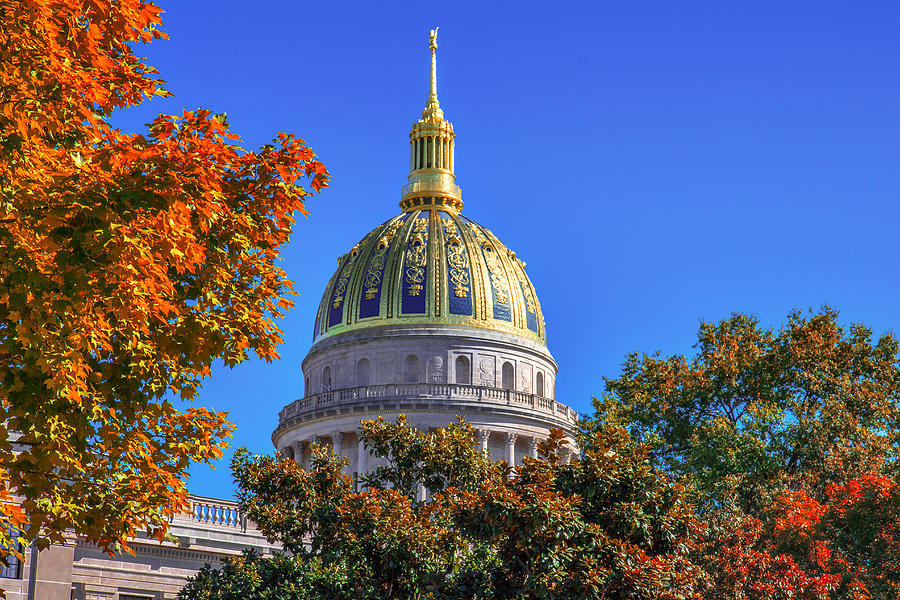 Fall Photograph - WV Golden Dome by Mary Almond