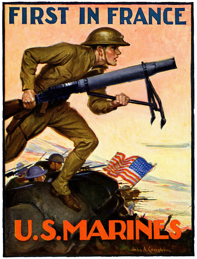WWI First in France USMC Painting by Historic Image