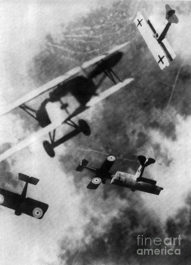 Airplane Photograph - WWI German British Dogfight by Nypl