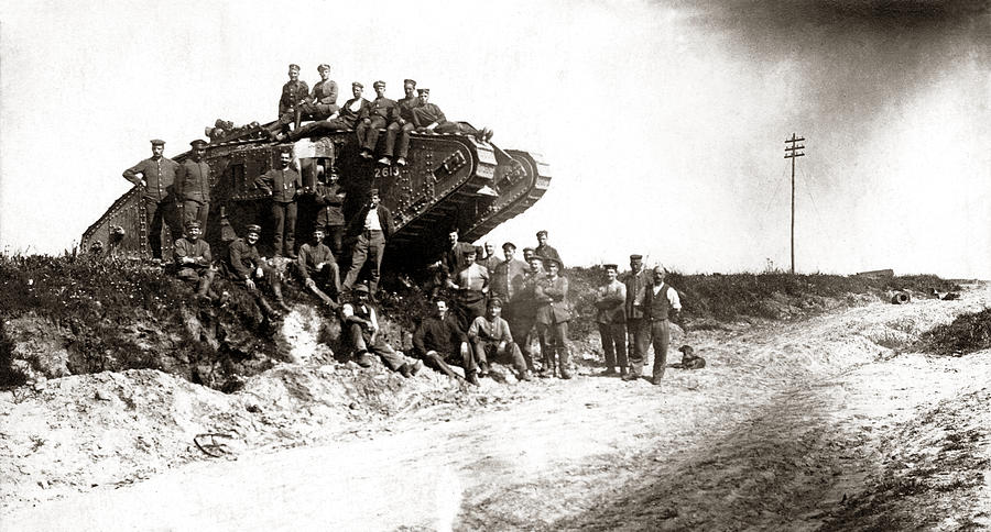 WWI German Soldiers gathered on English Tank Photograph by Historic Image