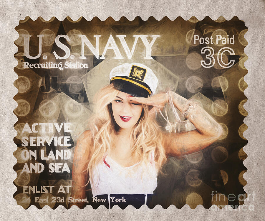 WWI recruiting postage stamp. Navy sailor girl Photograph by Jorgo Photography