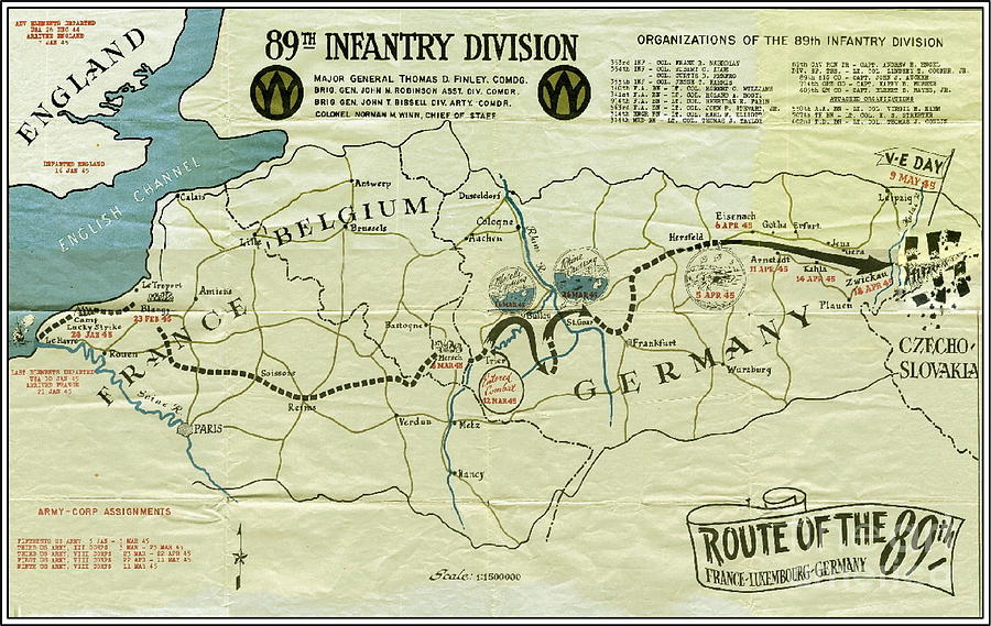WW I I 89th Division Map Original Mixed Media by Marilyn Smith