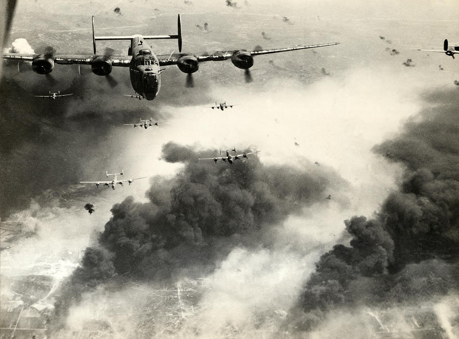 Vintage Photograph - WWII B-24 Liberators over Ploesti by Historic Image