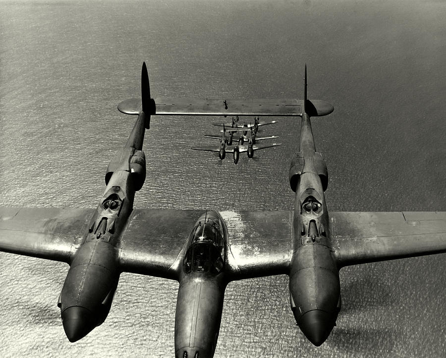 WWII Flight of P-38 Lightnings Photograph by Historic Image