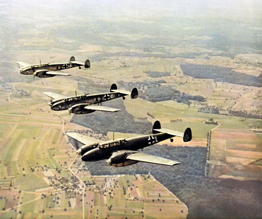 WWII Formation of German Luftwaffe Bf-100 Painting by Historic Image