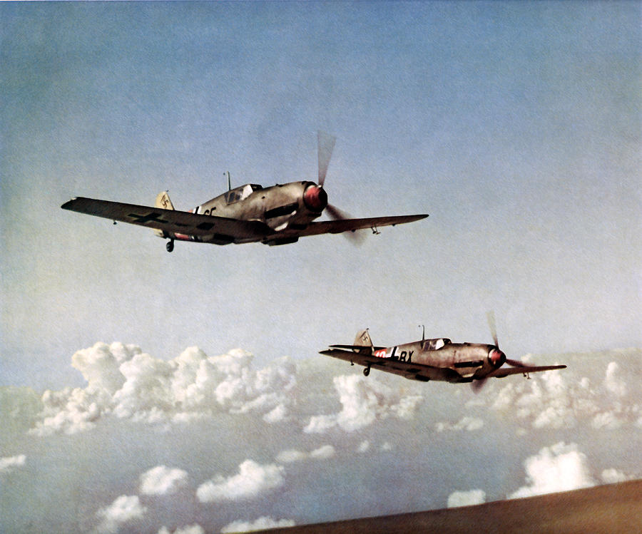 WWII Pair of German ME-109 in Flight Painting by Historic Image