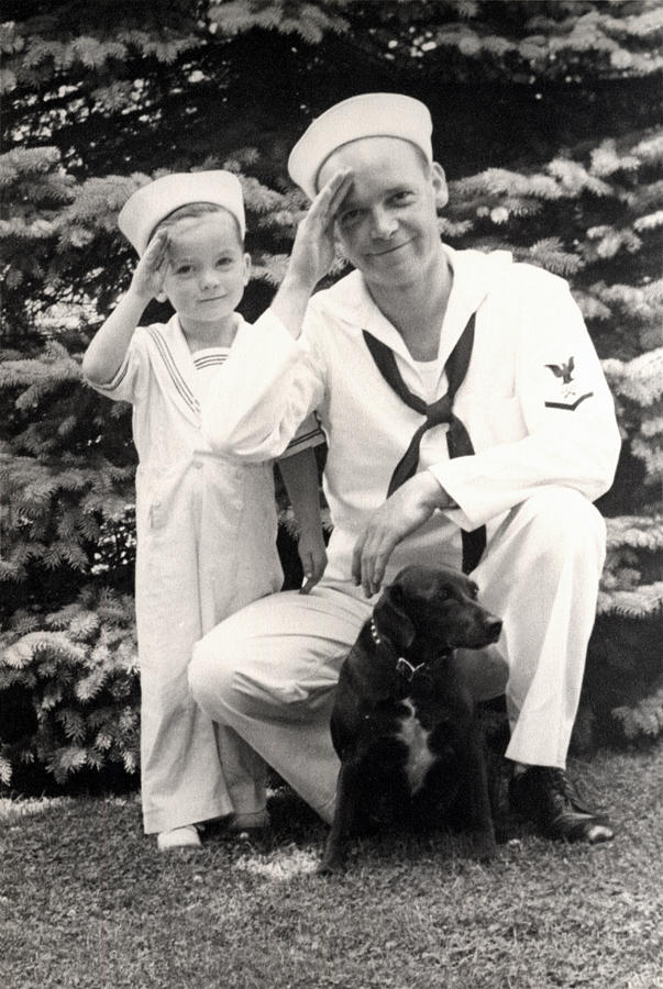 WWII US Navy Sailor and Son Photograph by Historic Image