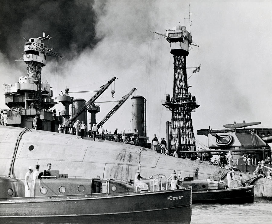 WWII USS Oklahoma and USS Maryland Photograph by Historic Image