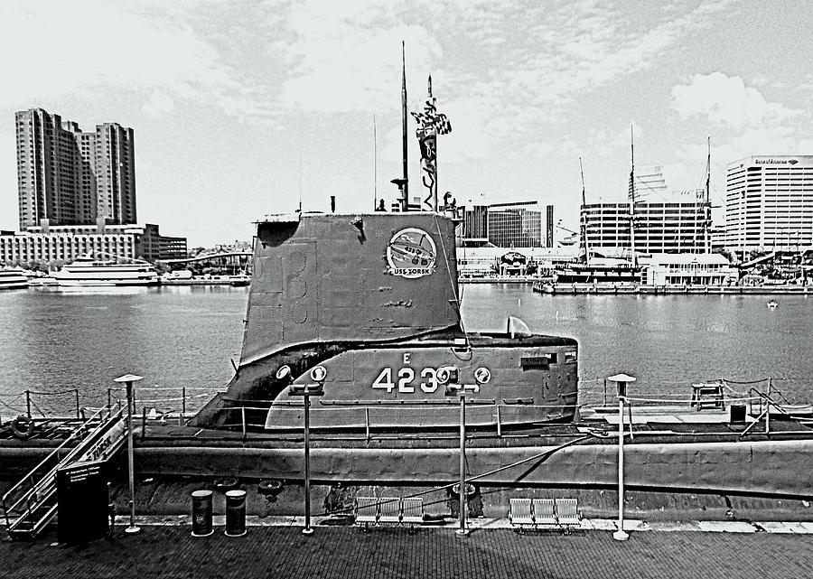 Baltimore Photograph - World War II USS Torsk SS 423 in Black and White by Pamela Hyde Wilson