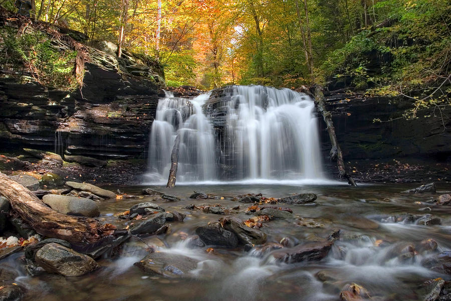 Wyandot Falls In Autumn From The Waters Of Kitchen Creek Photograph by Gene Walls