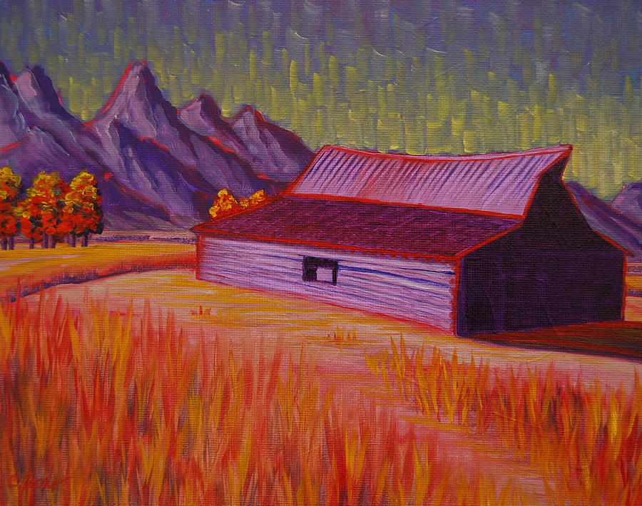 Wyoming Barn In Red Painting by Cheryl Fecht