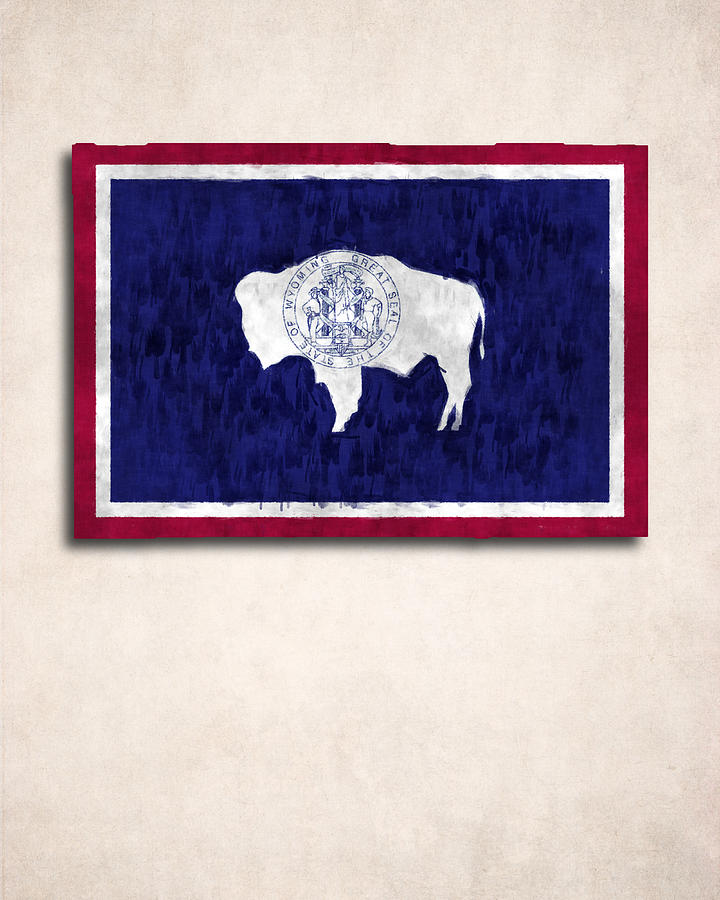 Buffalo Digital Art - Wyoming Map Art with Flag Design by World Art Prints And Designs