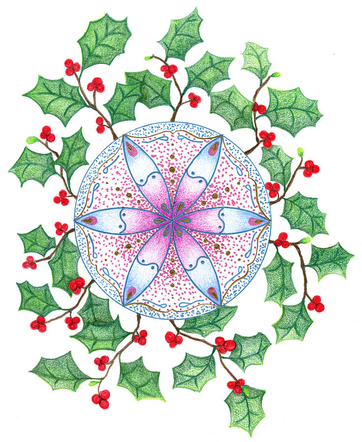Christmas Wreath Drawing - Xmas Wreath by Keiko Katsuta