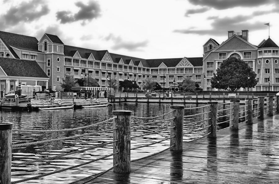 Yacht And Beach Club After The Rain in Black and White Walt Disney World Photograph by Thomas Woolworth