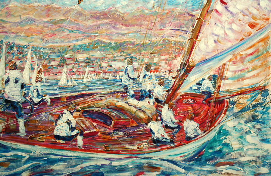 Yacht at Cannes Painting by Pete Caswell
