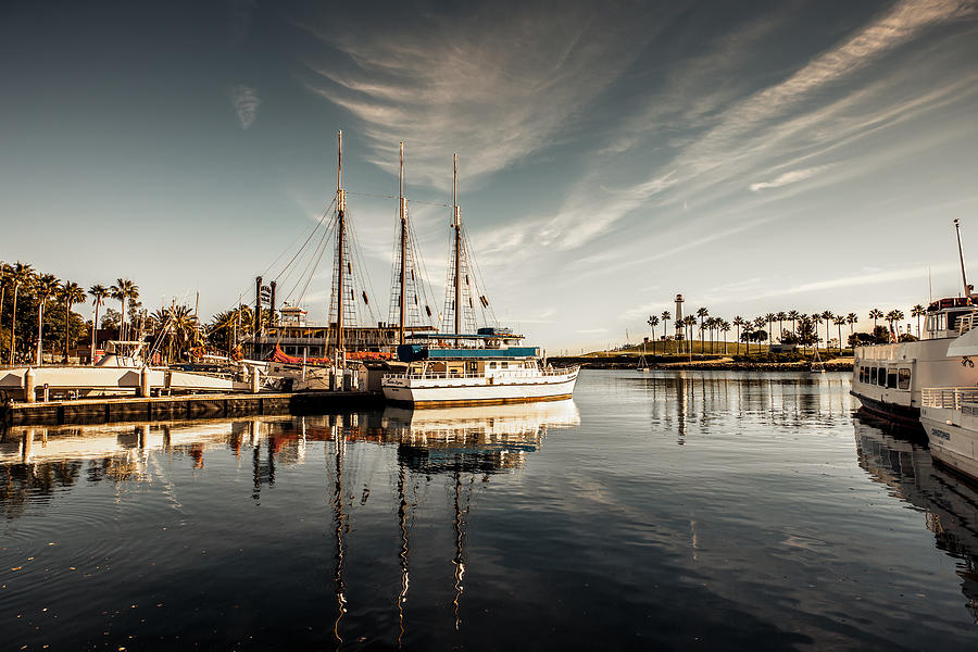 Long Beach Photograph - Yacht At The Pier On A Sunny Day by Sviatlana Kandybovich