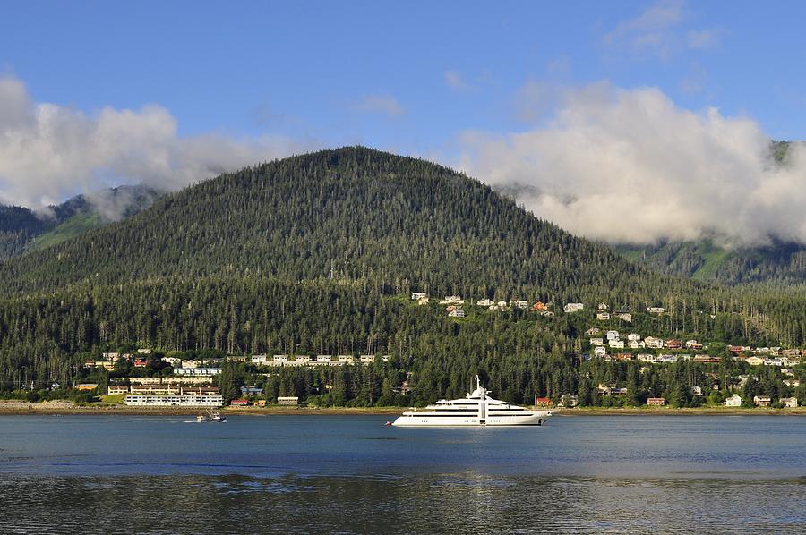 Boat Photograph - Yacht in Gastineau Channel by Cathy Mahnke