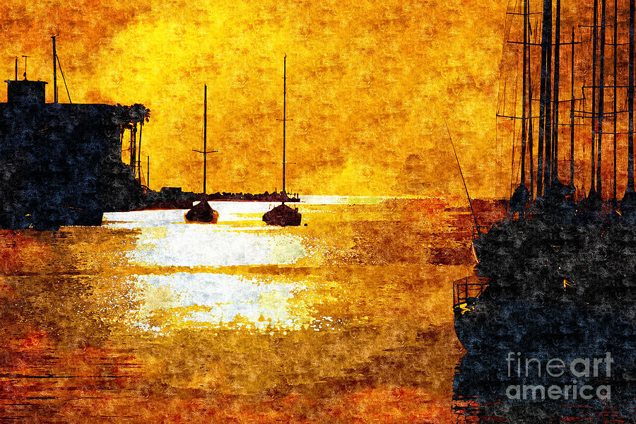 Yacht Silhouettes and Golden Sunset with Shimmering Sea Digital Art by Beverly Claire Kaiya