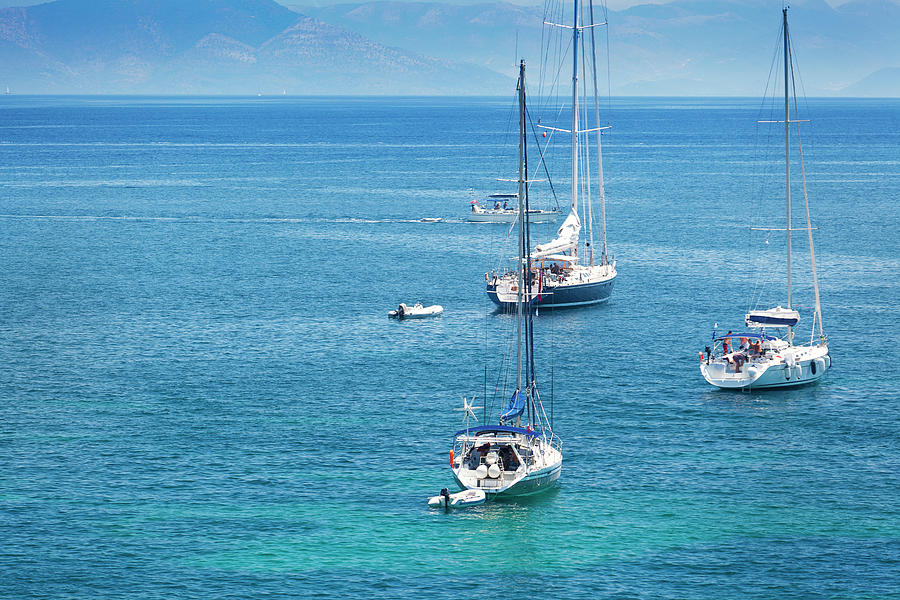 Yachts In Corfu Photograph by Gosiek-b
