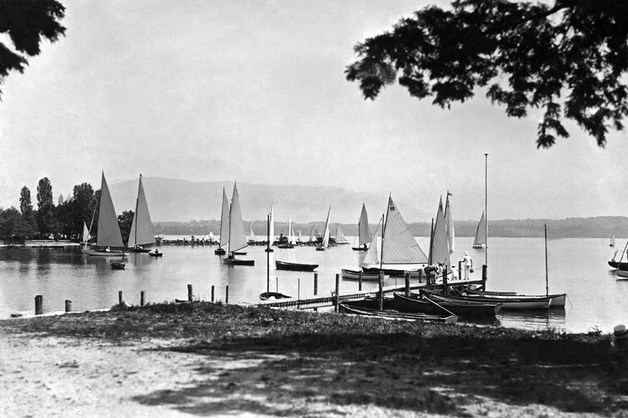 Yachts On Lake Geneva Photograph by Underwood Archives