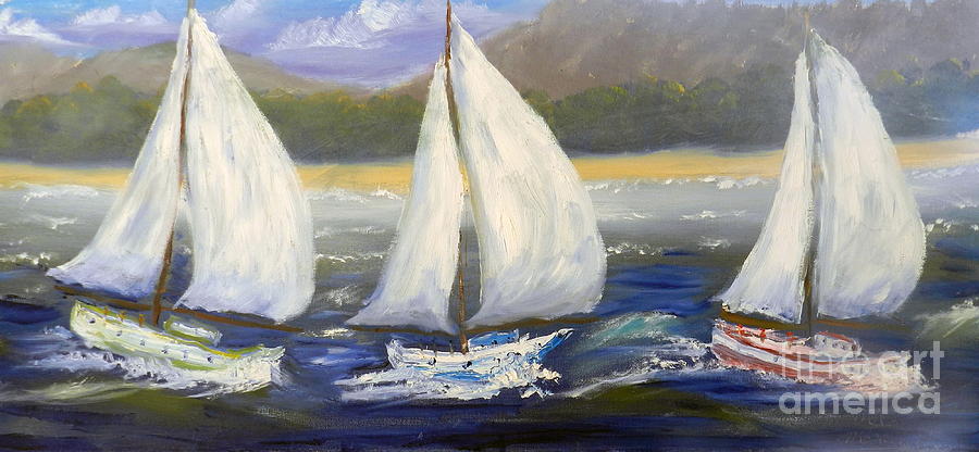 Yachts Sailing Off The Coast Painting