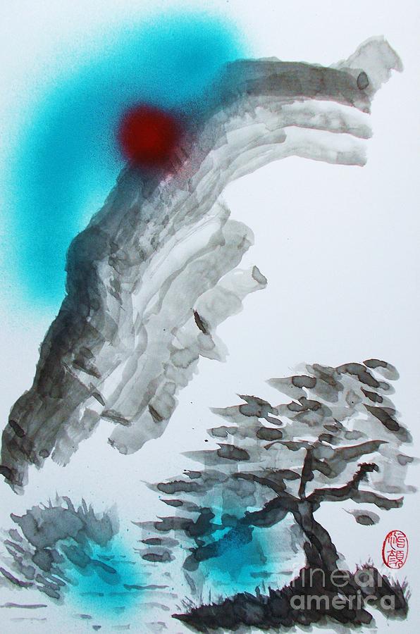 Brush Painting - Yama Yanagi no ki Kawa by Thea Recuerdo