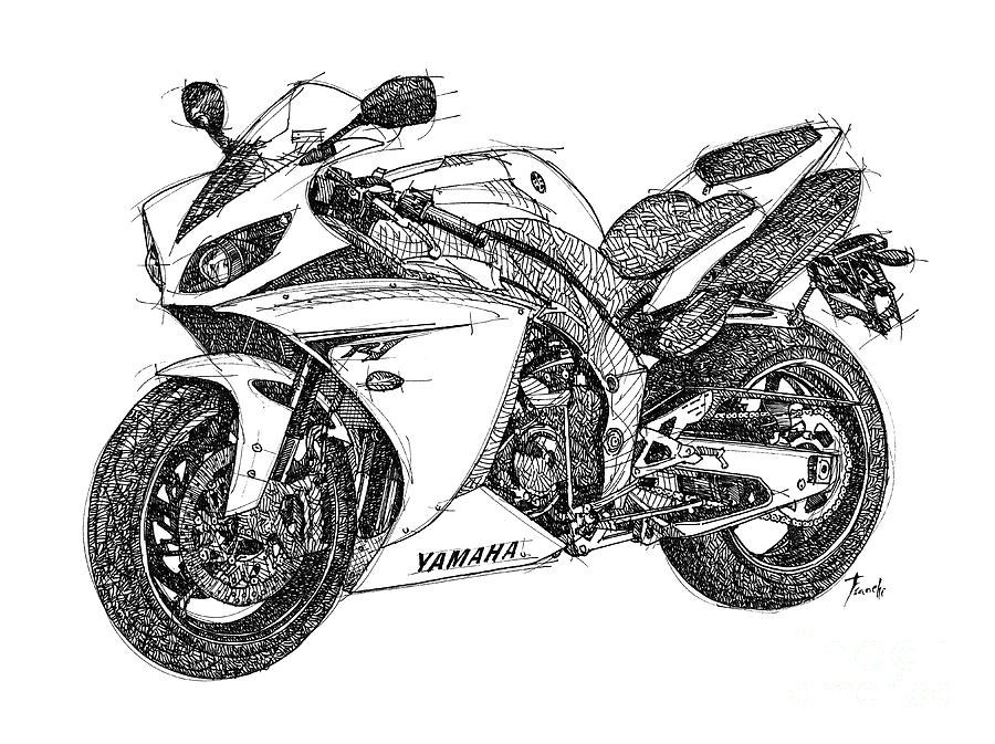 Yamaha R1 Drawing by Drawspots Illustrations