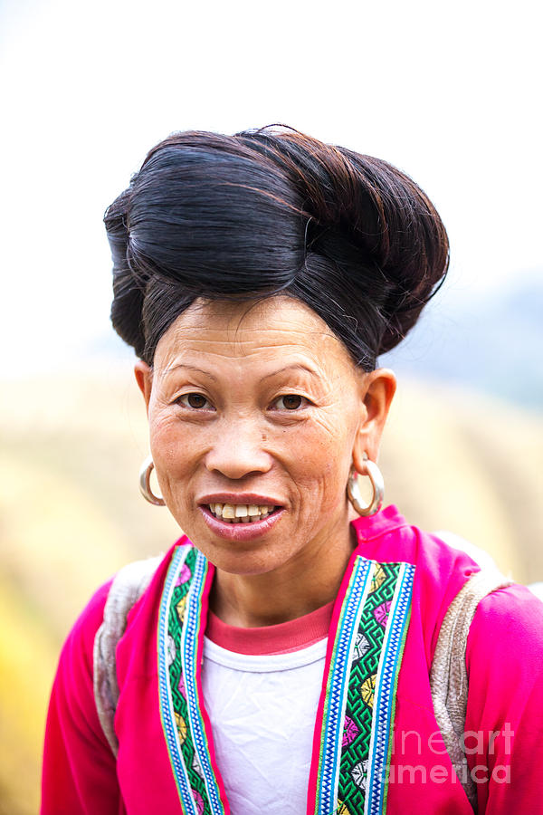 Yao ethnic minority women with long hair on rice terrace Guilin China Photograph by Matteo Colombo
