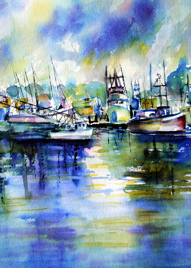 Yaquina bay Boats Painting by Ann  Nicholson