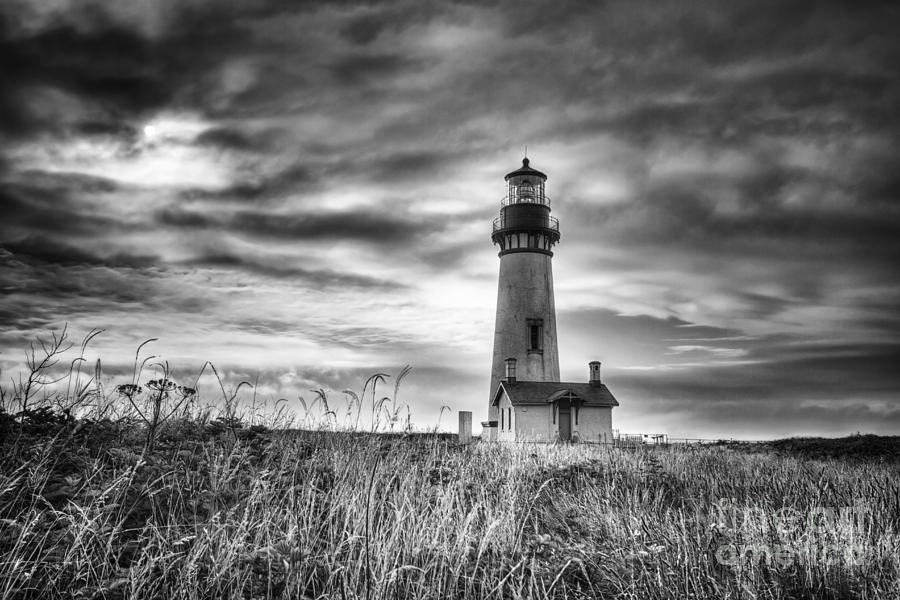 Landscape Photograph - Yaquina Head Lighthouse Black and White by Mark Kiver