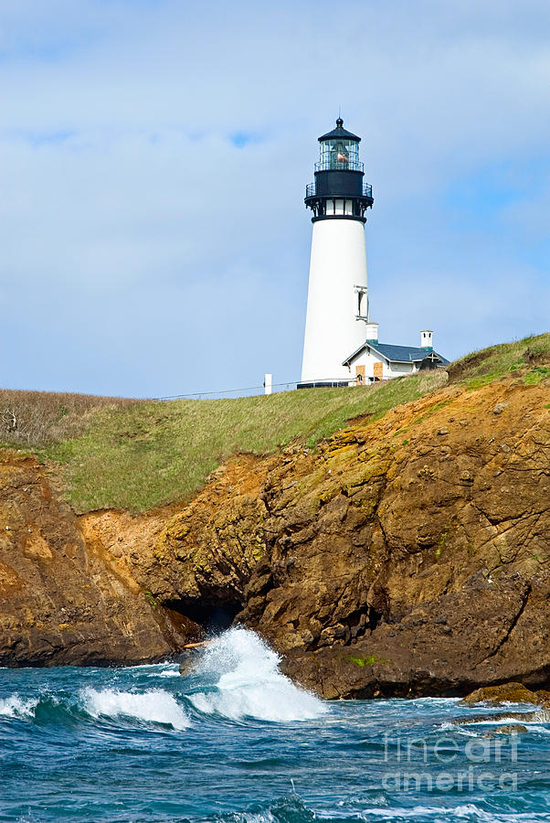 Yaquina Lighthouse Photograph - Yaquina Head Lighthouse on the Oregon Coast. by Jamie Pham