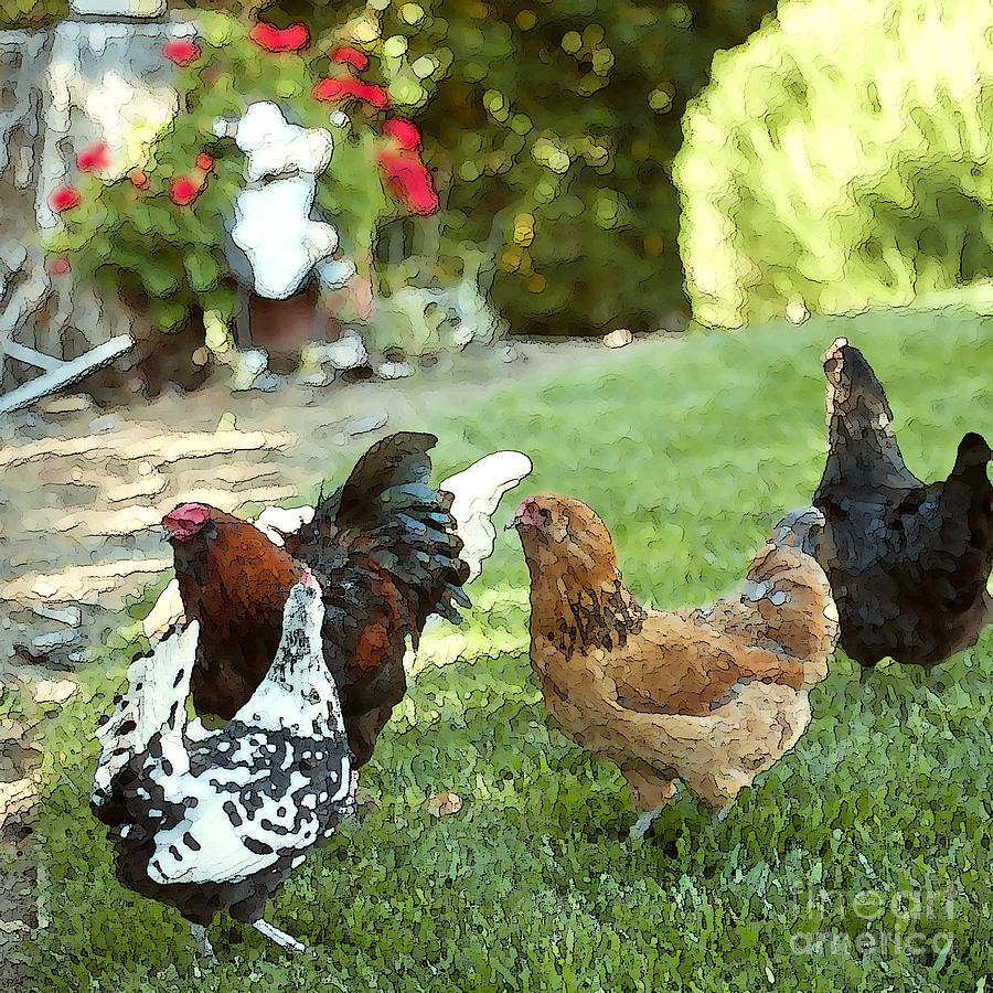 Yard Party With the Chickens Painting by Artist and Photographer Laura Wrede