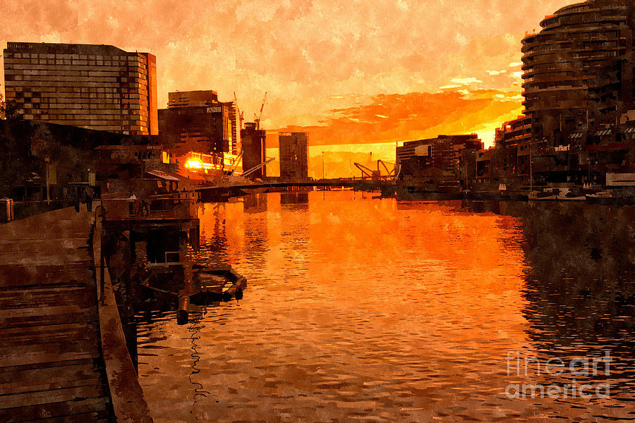 Yarra River Sunset as Seen from Promenade in Melbourne Digital Art by Beverly Claire Kaiya