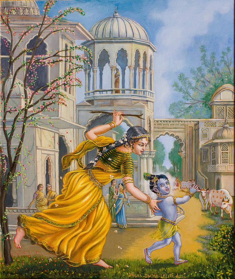 Yashoda Chasing Baby Krishna Painting by Dominique Amendola