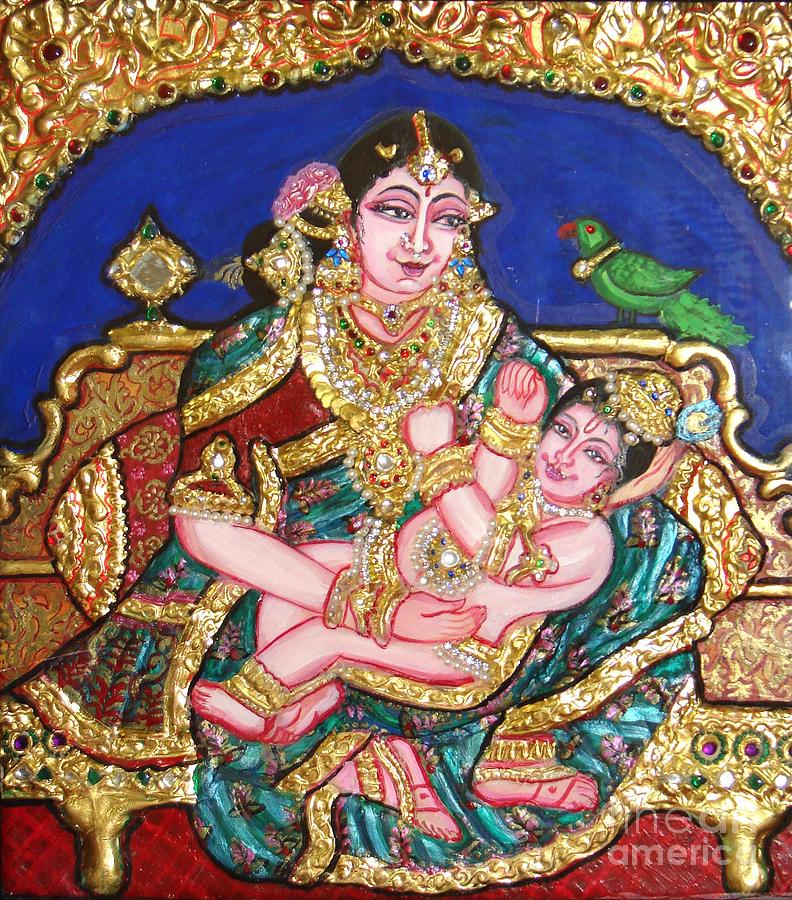 Tanjore Painting - Yashoda holding gopala by Jayashree