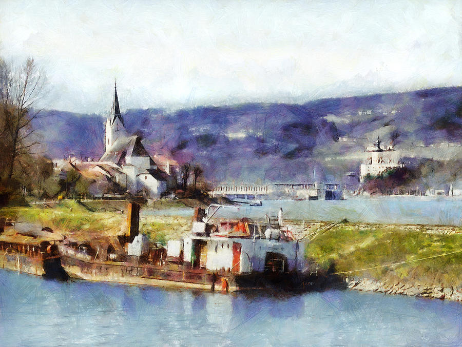 Ybbs an der Donau Harbour Painting by Menega Sabidussi
