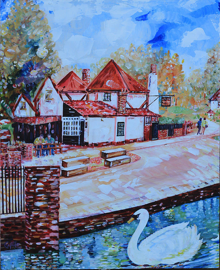 Ye Olde Fighting Cocks with Swan - St Albans England Painting by Giovanni Caputo