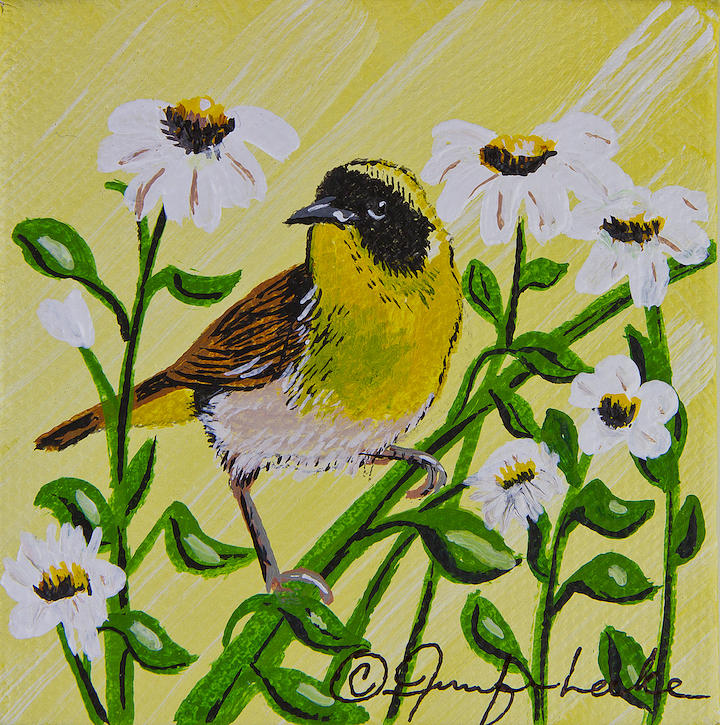 Yellow Bird Miniature Painting by Jennifer Lake