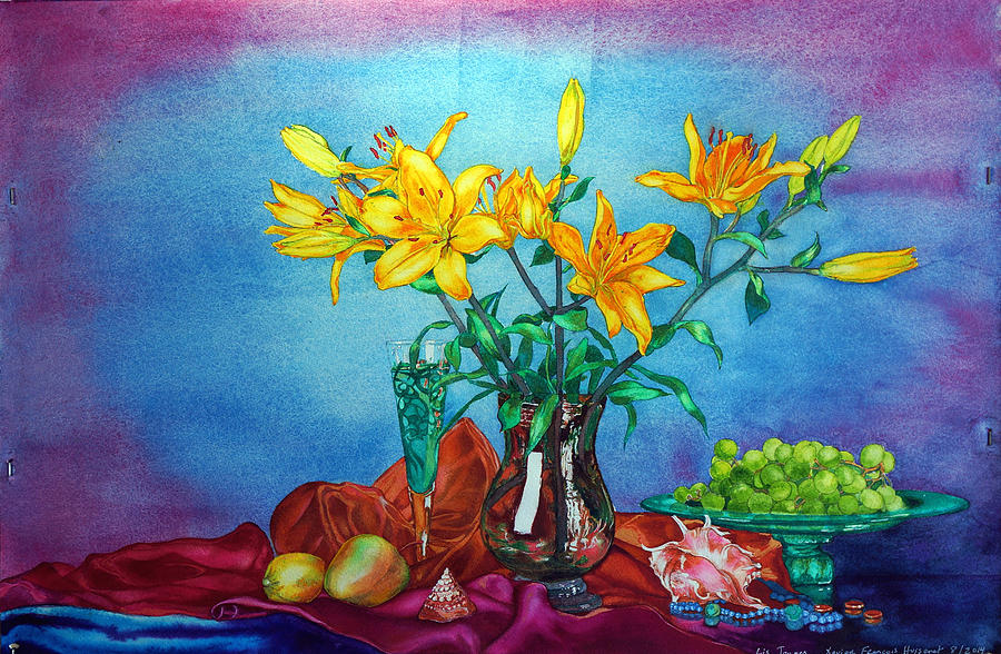Lily Painting - Yellow Lily in a Vase by Xavier Francois Hussenet