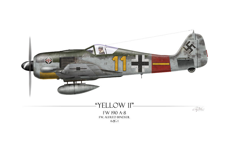 Yellow 11 Focke-Wulf FW 190 - White Background Painting by Craig Tinder