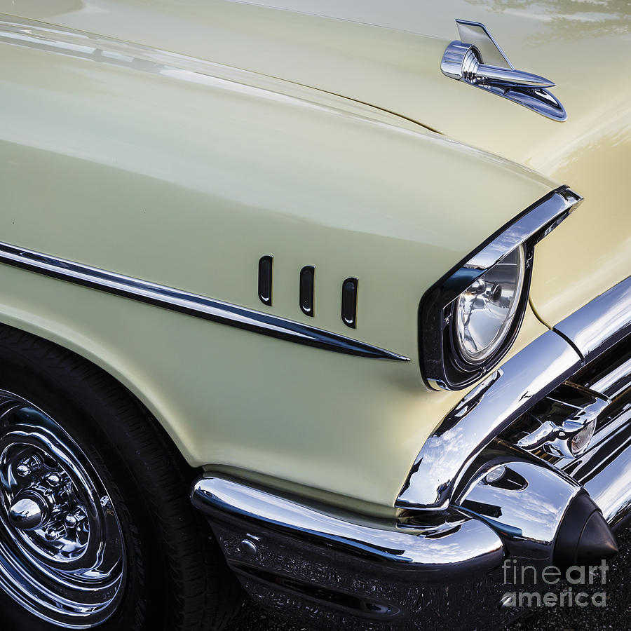 Yellow 57 Chevy with Chrome reverse Photograph by Dennis Hedberg