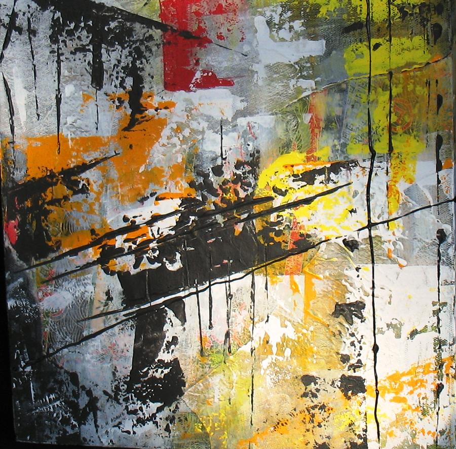 Abstract Painting - Yellow Abstract Collage by Louise Adams